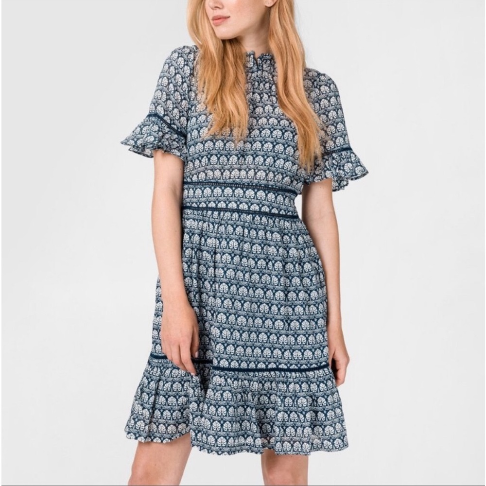 Scotch & Soda Madison Scotch Navy Signature Print Dress Ladder Stitch in Medium.